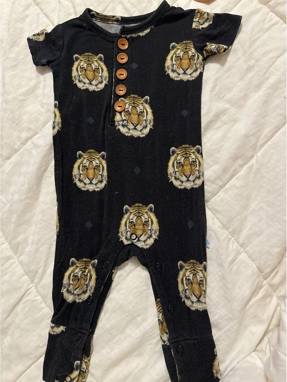 Posh Peanut Bamboo 3-6m Tiger Button Animal Print Playsuit/Romper/Outfit/PJs